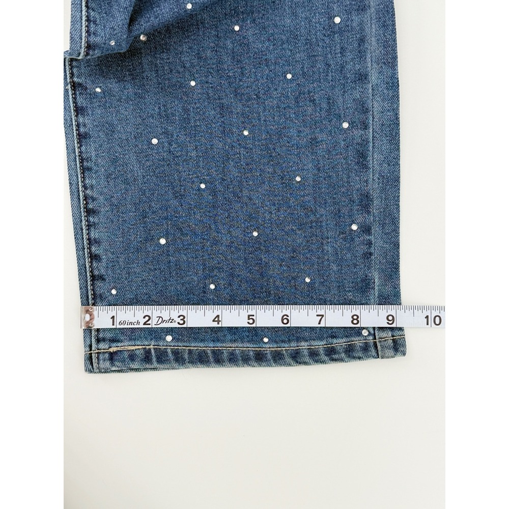 Express Embellished Rhinestone Straight Leg Jeans Medium Wash Blue Womens 12 NEW - Picture 7 of 9